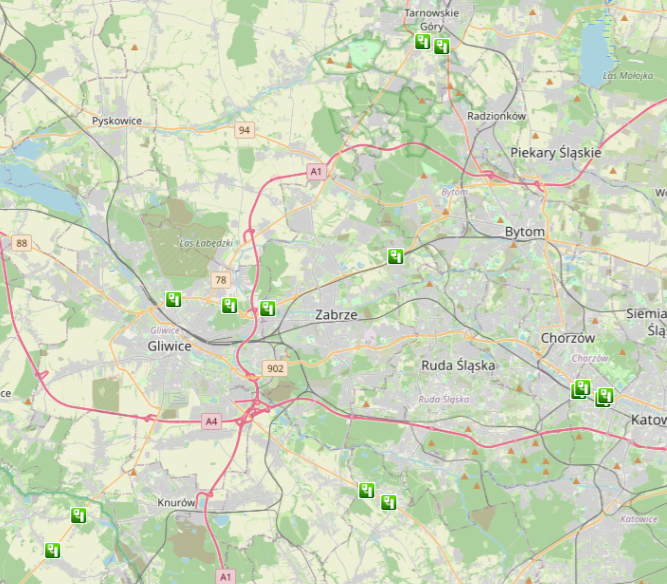 Odcinkowy pomiar prędkości Gliwice i Śląsk 2026 – mapa